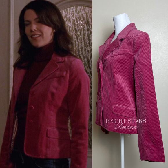 Rare Pink Corduroy Blazer Jacket ASO Lorelai Gilmore Girls Bright Colorful - Picture 3 of 12